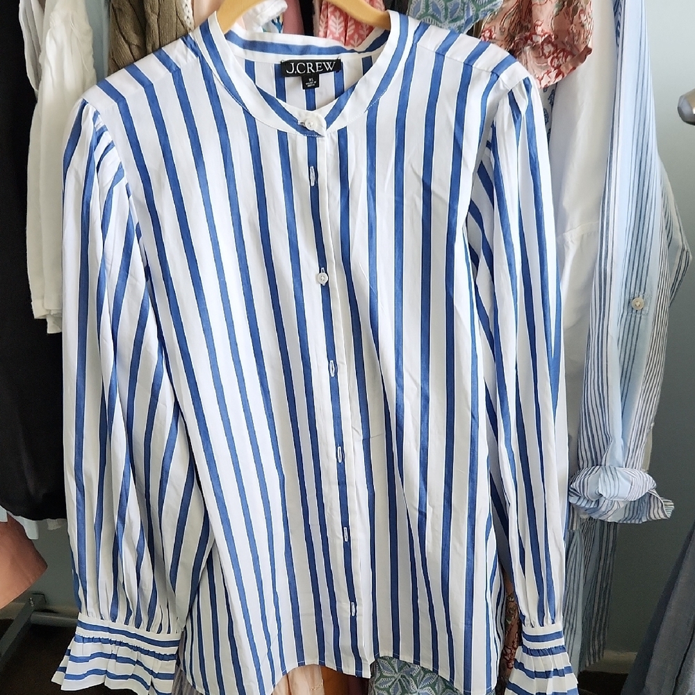 J. Crew Blue and White Striped Shirt